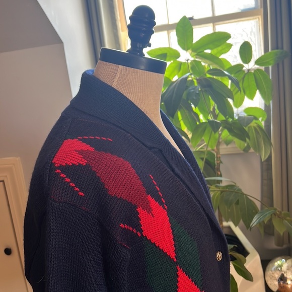 Pitlochry Wool Blend Cardigan Made in Scotland Navy Green Plaid Size Large - Picture 11 of 15